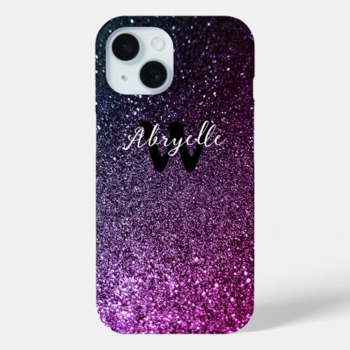Cool Personalized Monogram Name Modern Glitter iPhone 15 Case