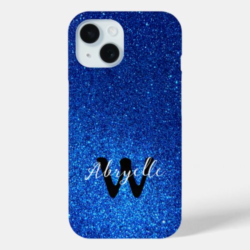 Cool Personalized Monogram Name Modern Glitter iPhone 15 Case