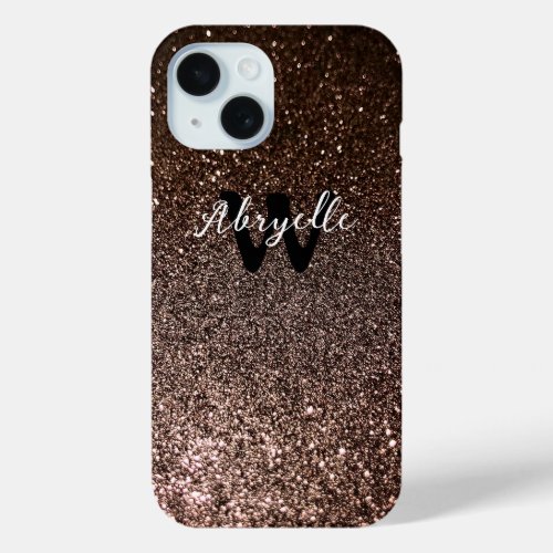 Cool Personalized Monogram Name Modern Glitter iPhone 15 Case