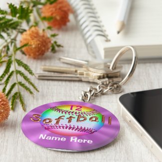 Cool PERSONALIZED Multicolor Softball Keychains