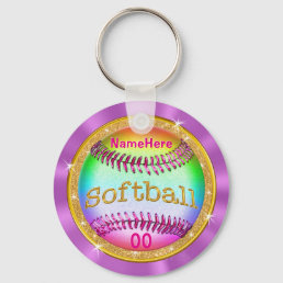 Cool PERSONALIZED Multicolor Softball Keychains