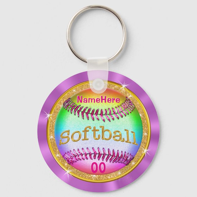 Cool PERSONALIZED Multicolor Softball Keychains (Front)