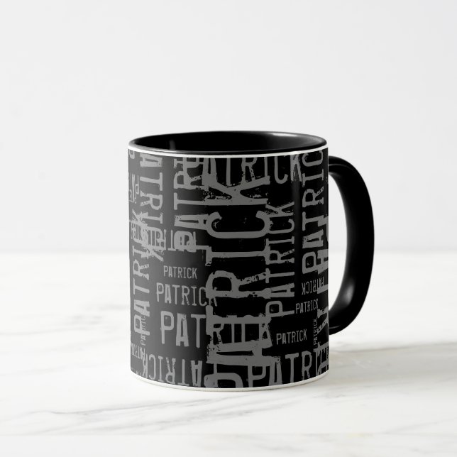 cool personalized name black pattern typography mug (Front Right)