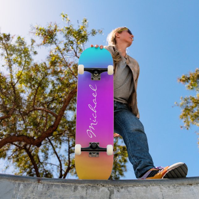 Cool Personalized Neon Ombre Skateboard (Outdoor 1)