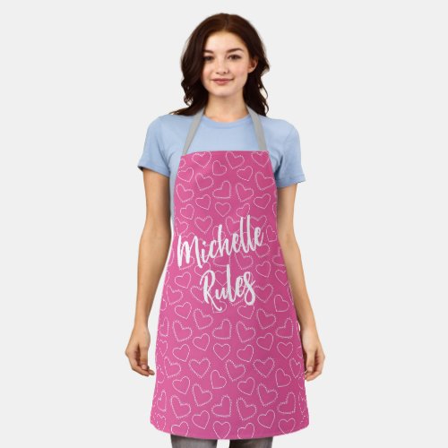 Cool Personalized Pink Hearts Chef Baker Womens Apron