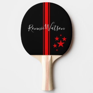 Cool Personalized Red & Black Stripe and Stars Ping Pong Paddle