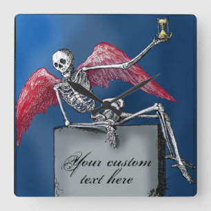 Cool Personalized Skeleton on Tombstone Halloween Square Wall Clock