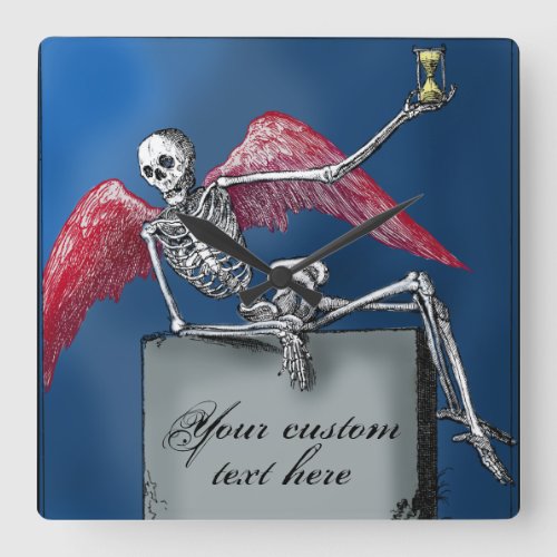 Cool Personalized Skeleton on Tombstone Halloween Square Wall Clock