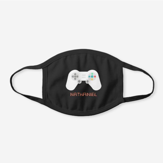 Cool Personalized Video Game Controller Kids Name Black Cotton Face Mask (Front)