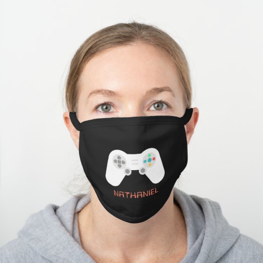 Cool Personalized Video Game Controller Kids Name Black Cotton Face Mask (Worn)