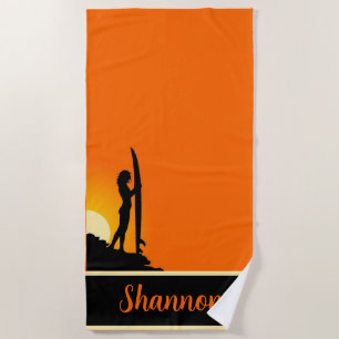 COOL! 🏄 Personalized Woman Surfer Beach Towel