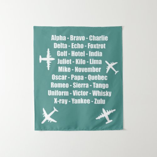 Cool Phonetic Alphabet Blue and White Aviation Tapestry