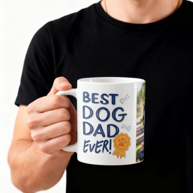 Cool Photo Best Dog Dad Ever Coffee Mug (An 11-oz mug is shown. Customize it with a dog photo and choose mug style and size.)
