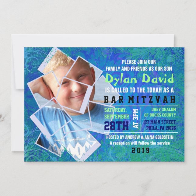 COOL PHOTO COLLAGE Bar Mitzvah Invitation Invite (Front)