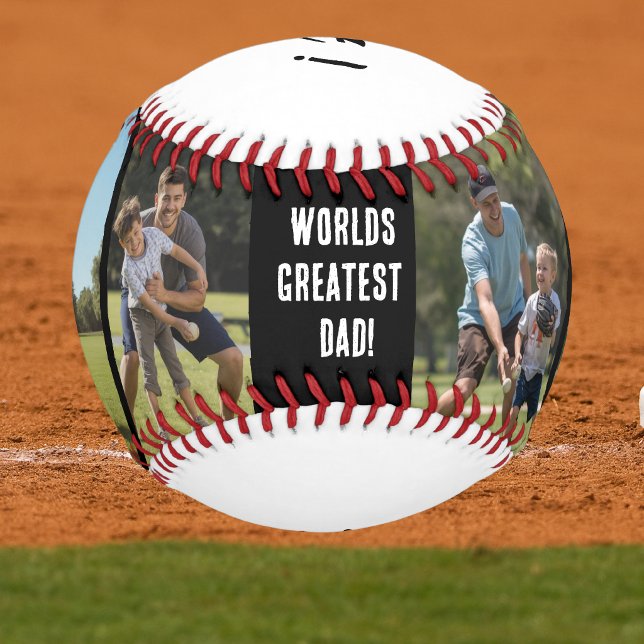 Cool Photo Greatest Dad Personalize Baseball (Personalize Add a loving message and 4 photos)