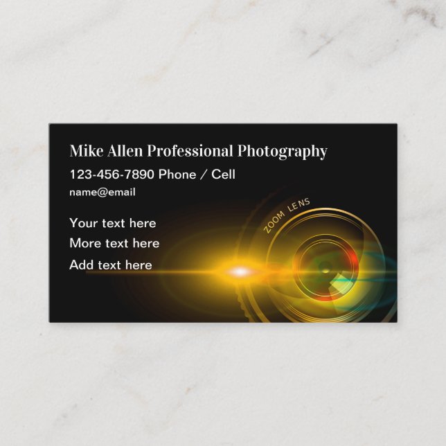 Cool Photography Theme Business Cards (Front)