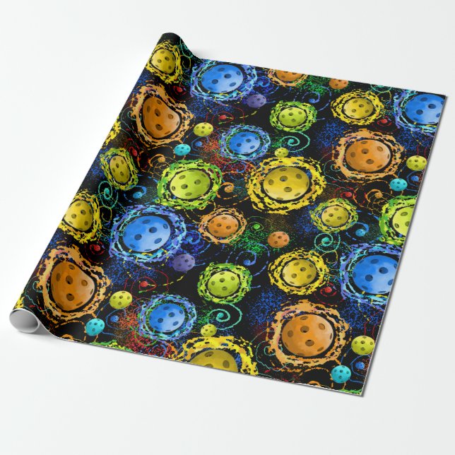 Cool Pickeball Pattern Wrapping Paper (Unrolled)