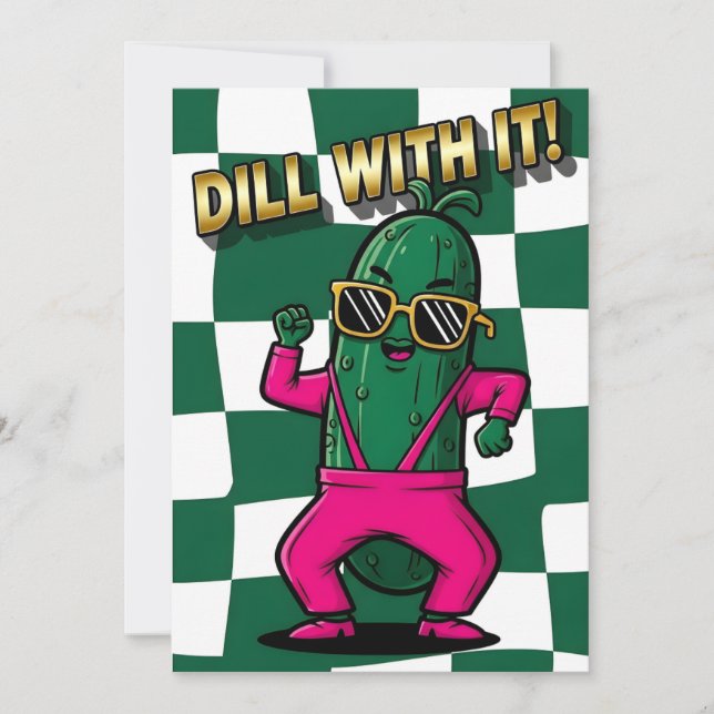 Cool Pickle Lover Dill With It funny pun gift Thank You Card (Front)