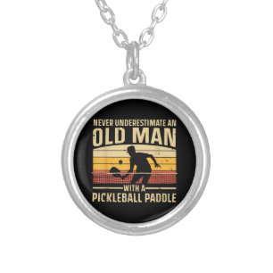 Cool Pickleball Art For Men Women Paddle Picklebal Silver Plated Necklace