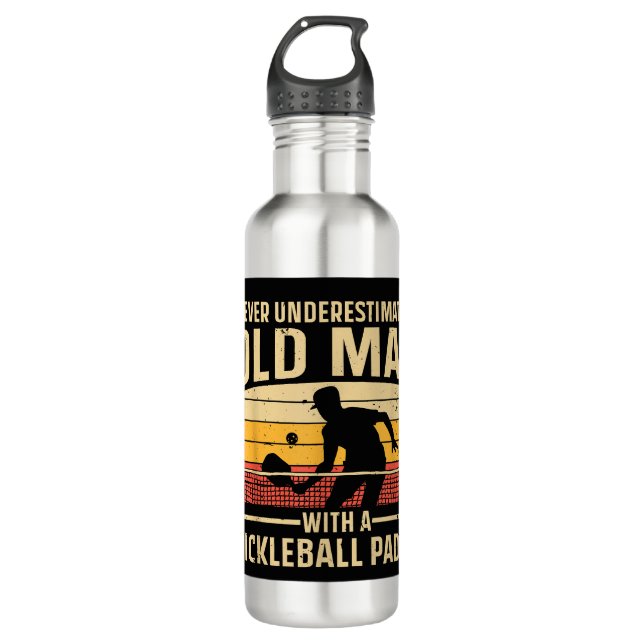 Cool Pickleball Art For Men Women Paddle Picklebal Stainless Steel Water Bottle (Front)