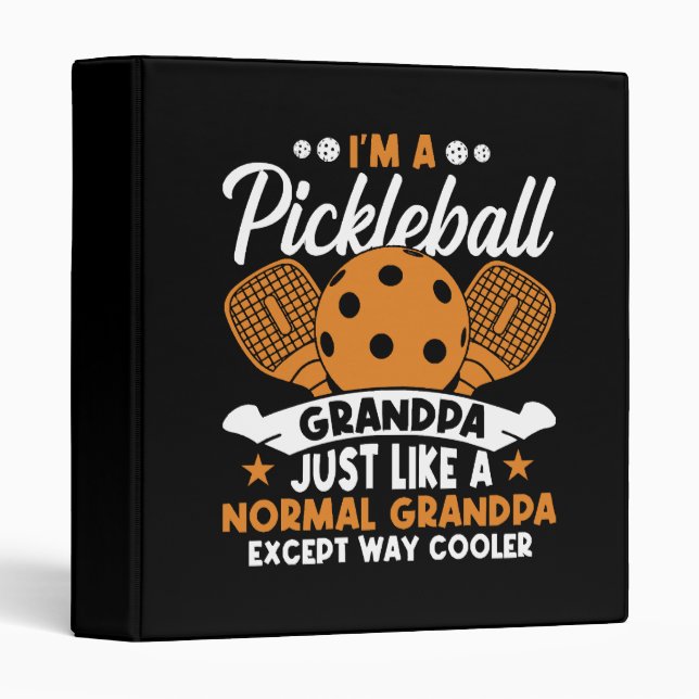 Cool Pickleball Grandpa Player 3 Ring Binder (Front/Spine)