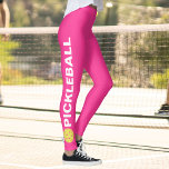 Cool Pickleball Leggings Yellow Ball Custom Text<br><div class="desc">The perfect leggings for pickleball enthusiasts. High quality leggings with the word PICKLEBALL and a yellow pickleball on each side. Fun for casual social play or tournament match play - easily change the background color to match your club/team's colors. Just click on customize and scroll down to the color picker....</div>