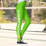 Cool Pickleball Leggings Yellow Ball Custom Text<br><div class="desc">The perfect leggings for pickleball enthusiasts. High quality leggings with the word PICKLEBALL and a yellow pickleball on each side. Fun for casual social play or tournament match play - easily change the background color to match your club/team's colors. Just click on customize and scroll down to the color picker....</div>
