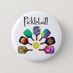 Cool Pickleball Paddle Sports Rainbow Button