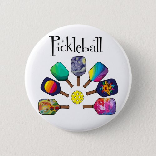 Cool Pickleball Paddle Sports Rainbow Button