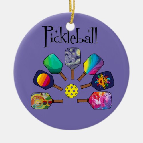 Cool Pickleball Paddle Sports Rainbow Ceramic Ornament