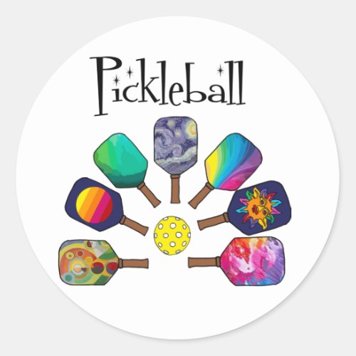 Cool Pickleball Paddle Sports Rainbow Classic Round Sticker