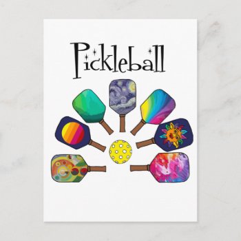 Cool Pickleball Paddle Sports Rainbow Postcard by pickleballfan at Zazzle