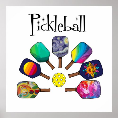 Cool Pickleball Paddle Sports Rainbow Poster
