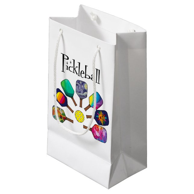 Cool Pickleball Paddle Sports Rainbow Small Gift Bag (Front Angled)