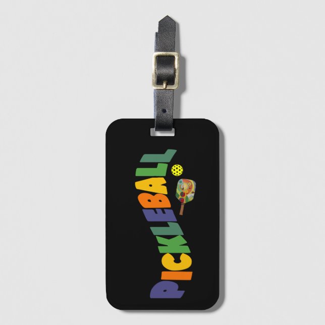Cool Pickleball Paddle Wavy Text Art Luggage Tag (Front Vertical)