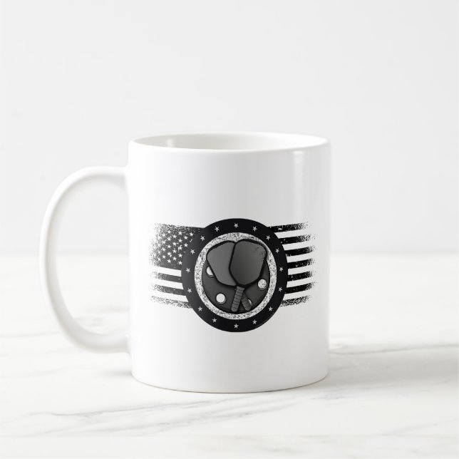 Cool Pickleball Sport USA Grunge Flag - Pickleball Coffee Mug (Left)
