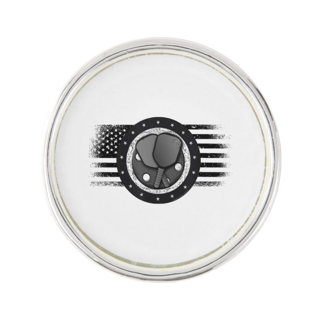 Cool Pickleball Sport USA Grunge Flag - Pickleball Lapel Pin (Front)