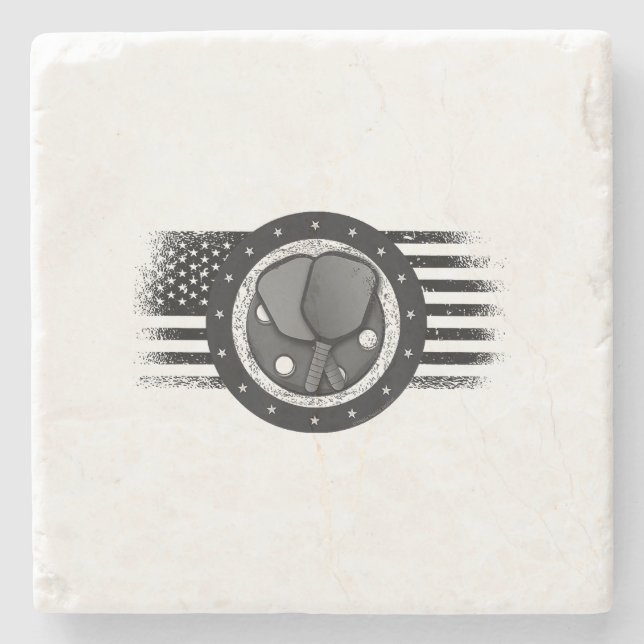 Cool Pickleball Sport USA Grunge Flag - Pickleball Stone Coaster (Front)