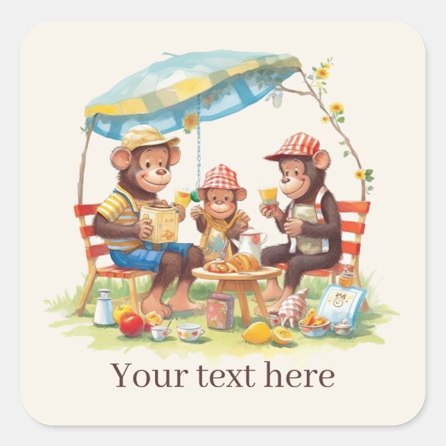 Cool picnic add text monkey square sticker (Front)