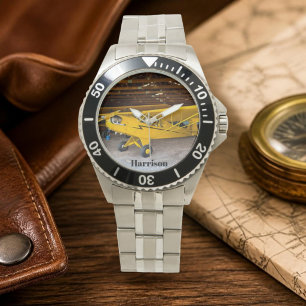 Cool Pilot Airplane Photo Birthday Personalized Watch