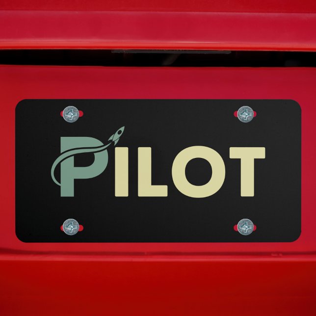 Cool Pilot & rocket,Fun,Simple Aviation License Plate (Creator Uploaded)