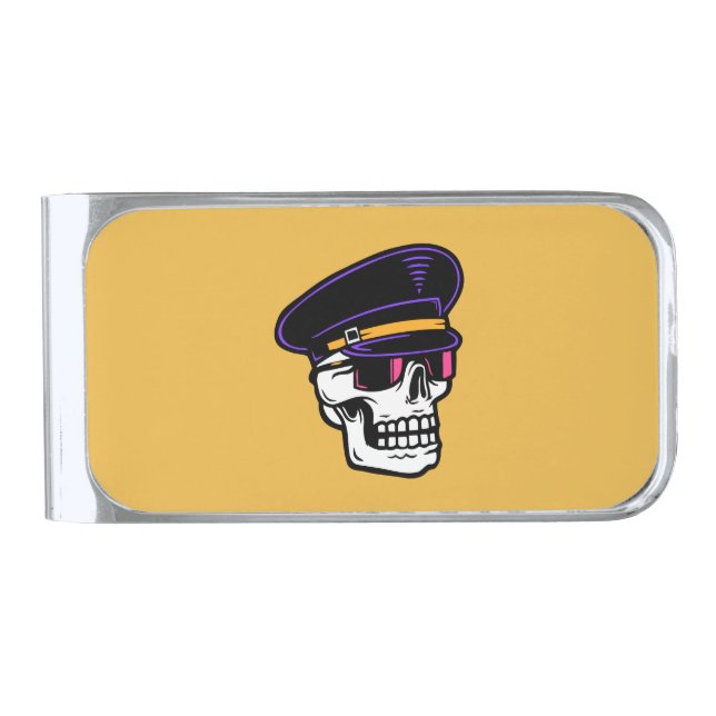 Cool Pilot Skull Silver Finish Money Clip (Front)