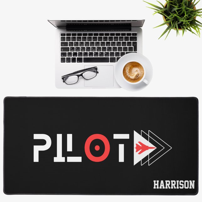Cool Pilot Typography & Jet Airplane Flying,Simple Desk Mat (Creator Uploaded)