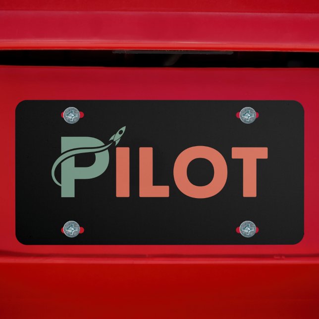 Cool Pilot typography & rocket,Fun,Simple Aviation License Plate (Creator Uploaded)