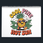 Cool Pine Hot Sun Retro Pineapple Summer Vibes  Calendar<br><div class="desc">Stay organized and brighten every month with this Cool Pine Hot Sun calendar! Featuring a playful, retro-style pineapple wearing pink sunglasses, surrounded by bold tropical leaves, this cheerful design brings sunny, carefree vibes to your walls or desk all year long. Each page bursts with vibrant color, making it easy to...</div>