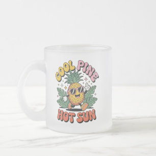 Cool Pine Hot Sun Retro Pineapple Summer Vibes Frosted Glass Coffee Mug