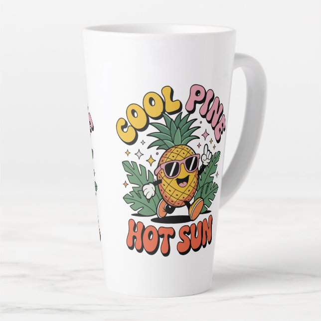 Cool Pine Hot Sun Retro Pineapple Summer Vibes Latte Mug (Right Angle)