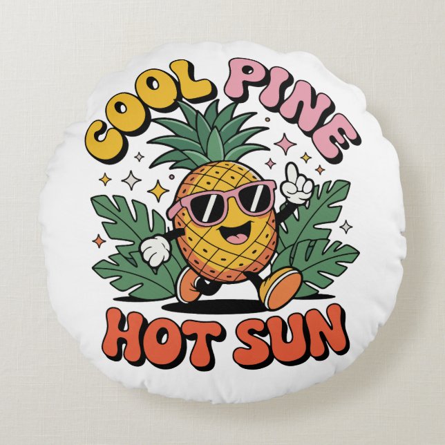 Cool Pine Hot Sun Retro Pineapple Summer Vibes  Round Pillow (Front)