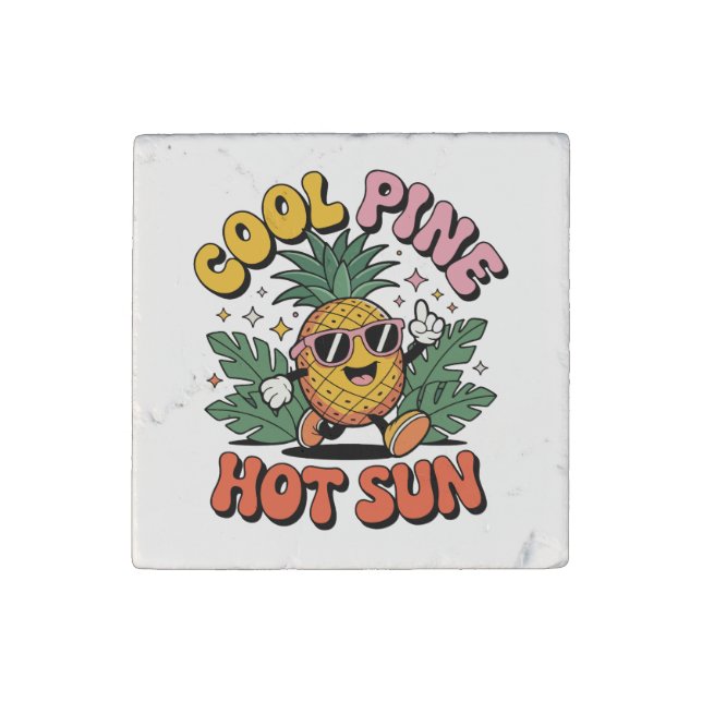 Cool Pine Hot Sun Retro Pineapple Summer Vibes Stone Magnet (Front)