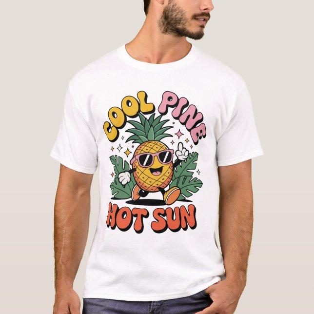 Cool Pine Hot Sun Retro Pineapple Summer Vibes T-Shirt (Front)